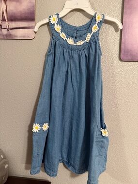 Cynthia Rowley girls sun dress size 4T daisies details jeans like fabric cotton